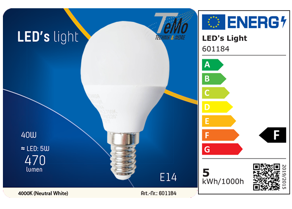 1 STÜCK (VPE) SHADA LED Globe E14 470lm 5W, neutralweiss 4000K, G45 Opal, EEC: F (0601184)